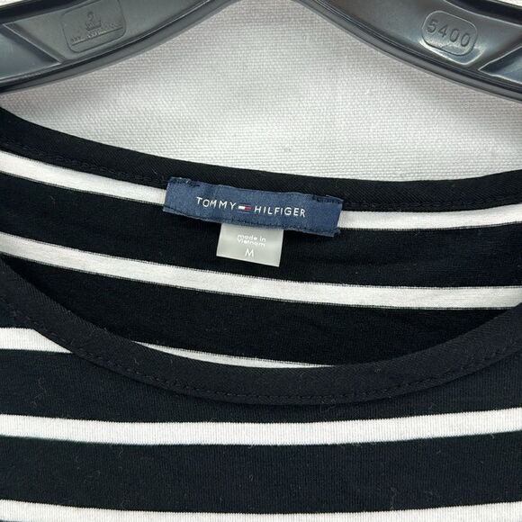 Tommy Hilfiger Boat Neck Twist Front Strip Dress- Black/White- Size M- NWT - Picture 2 of 7